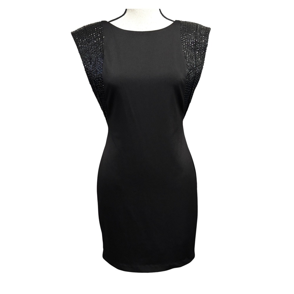 Aqua Dresses Black Sequin Sheath Dress Sz 2 Embellished Scoop Back Mini